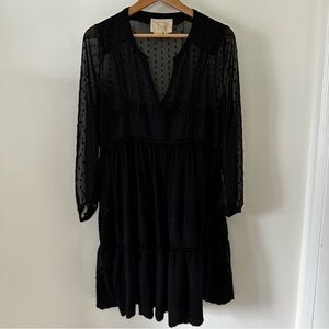 Vanessa Virginia Costa Maya Sheer Seaside Lace Black Babydoll Dress, size 2